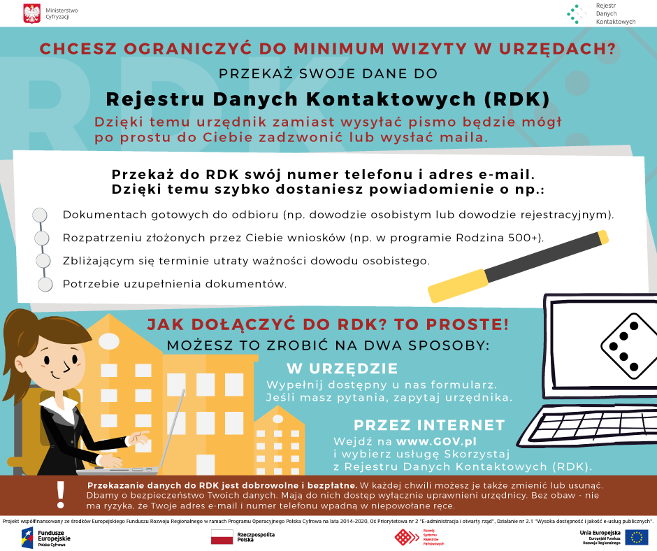 obraz dla wpisu: Informacja dotycząca Rejestru Danych Kontaktowych, która&nbsp;ograniczy wizyty w&nbsp;urzędach